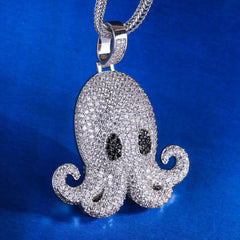 Iced Out Octopus Mens Pendant Necklace in White Gold