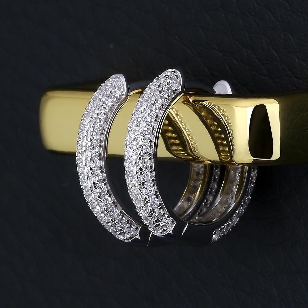 15mm S925  Diamond Round Hoop Mens Earrings