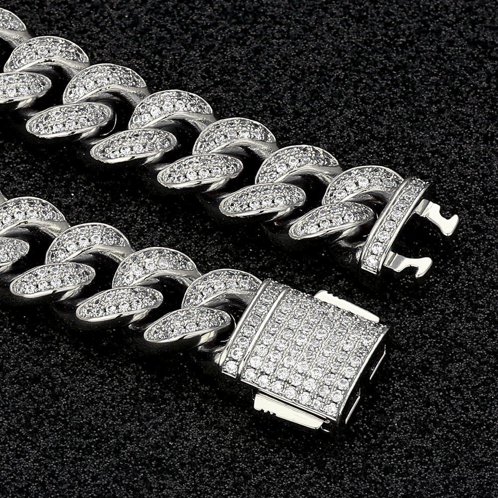 12mm Iced Out Miami Cuban Link Chain in White Gold