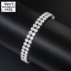 10mm Moissanite 18K White Gold Finish Double Row Tennis Bracelet