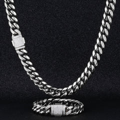 12mm Iced Out Clasp Miami Cuban Link Chain and Bracelet Set