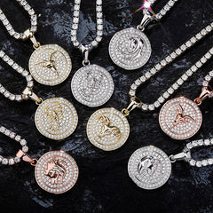 Ice Circle Cut Zodiac Circle Pendant