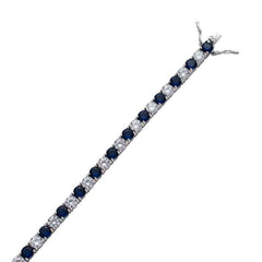 5mm White & Blue Iced Single Row Tennis Bracelet in White Gold