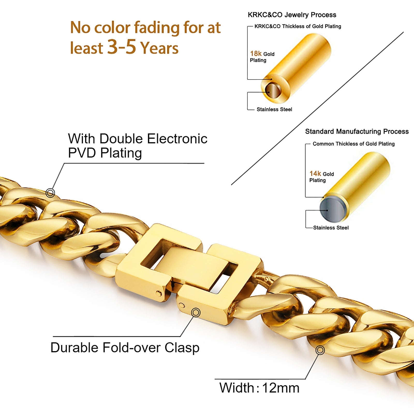 12mm Miami Cuban Link Chain in 18K Gold for Men's