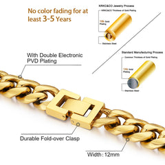 12mm Miami Cuban Link Chain in 18K Gold for Men's