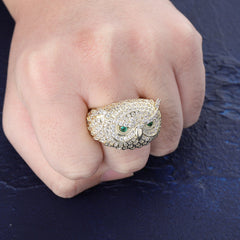 18K Gold Plated Moissanite Owl Set with Jewel Hip Hop Ring