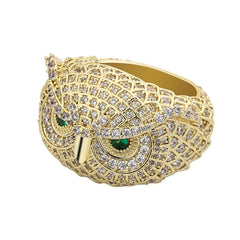 18K Gold Plated Moissanite Owl Set with Jewel Hip Hop Ring