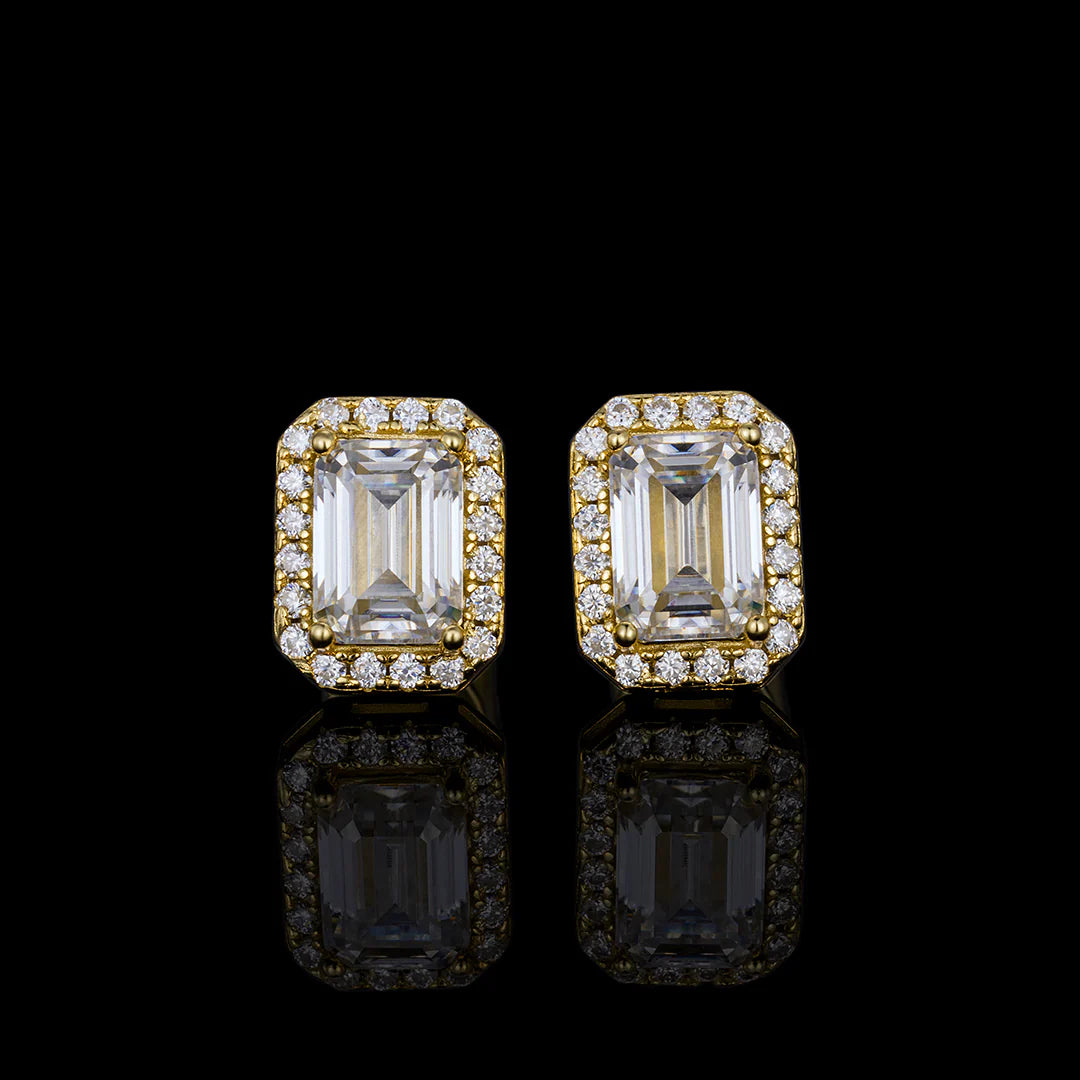 1CT/2CT S925 VVS1 Moissanite Emerald Cut Halo Stud Earrings