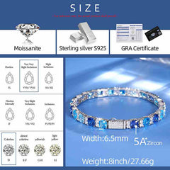 6.5mm Gradient Blue S925 Asscher Cut Tennis Bracelet