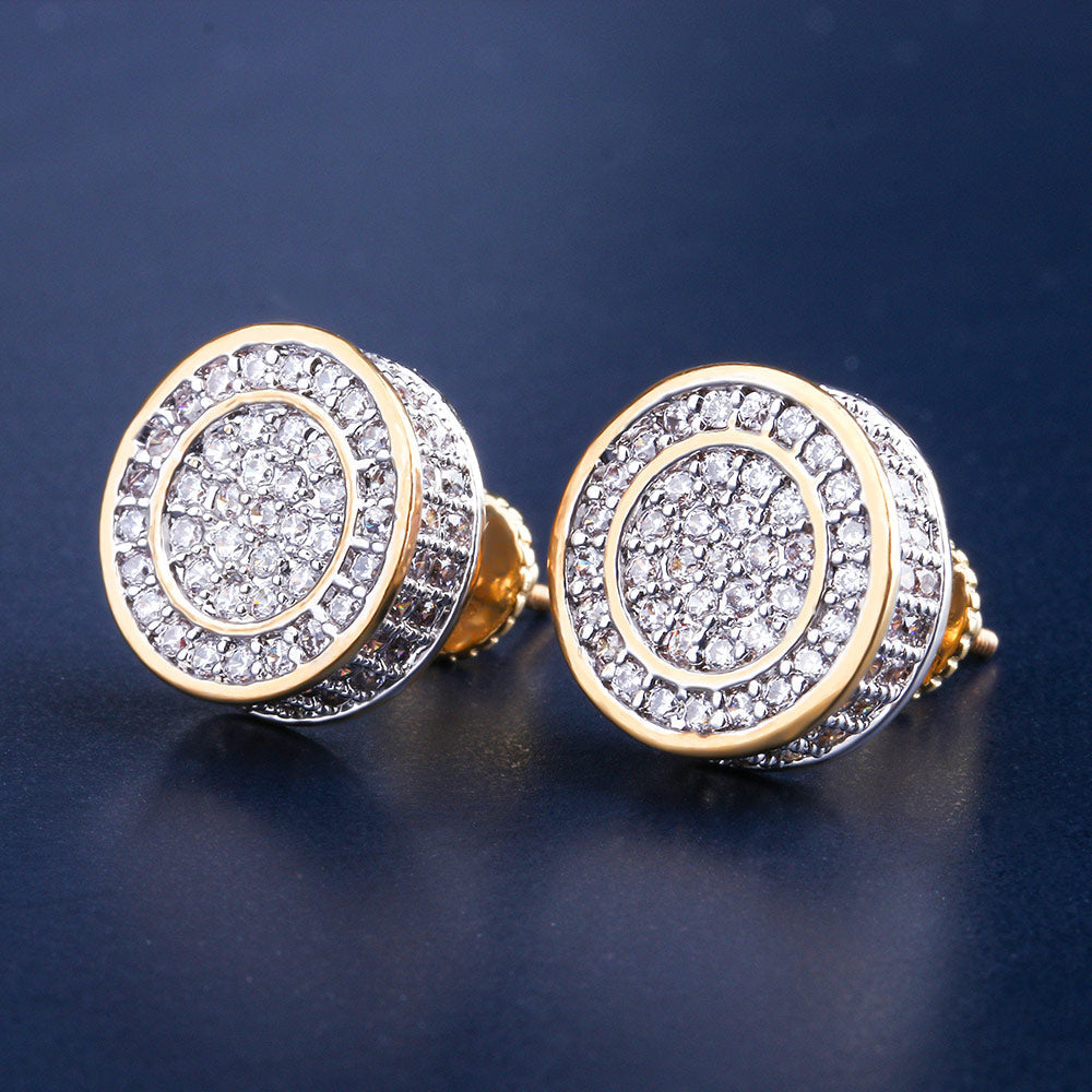 Round Iced Stud Mens Earrings