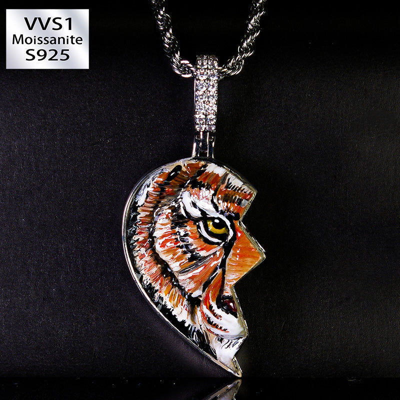 S925 Moissanite Enamel Love Tiger Pendant