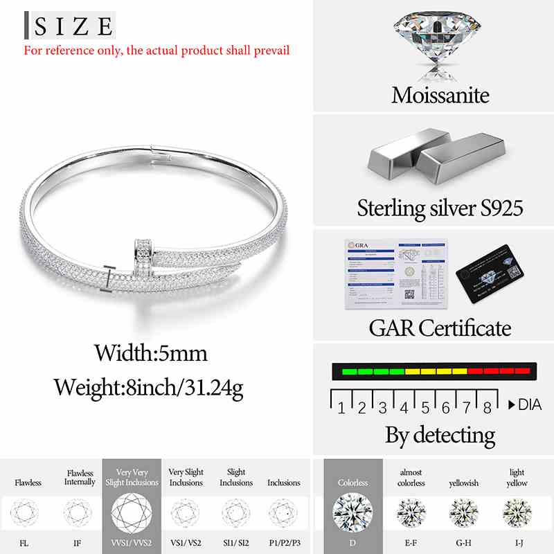 4mm S925 Moissanite Nail Bangle