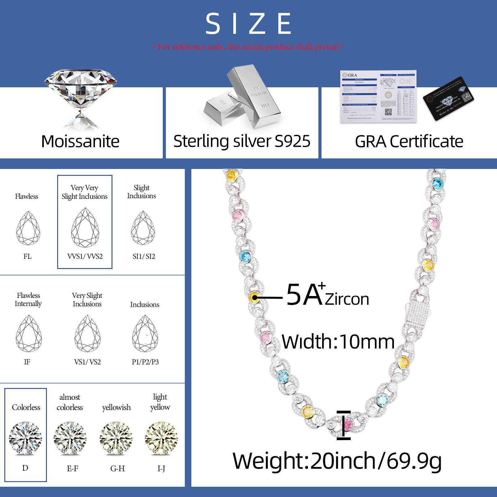 10mm S925 Moissanite Infinity Link Chain With Colorful CZ Mainstones