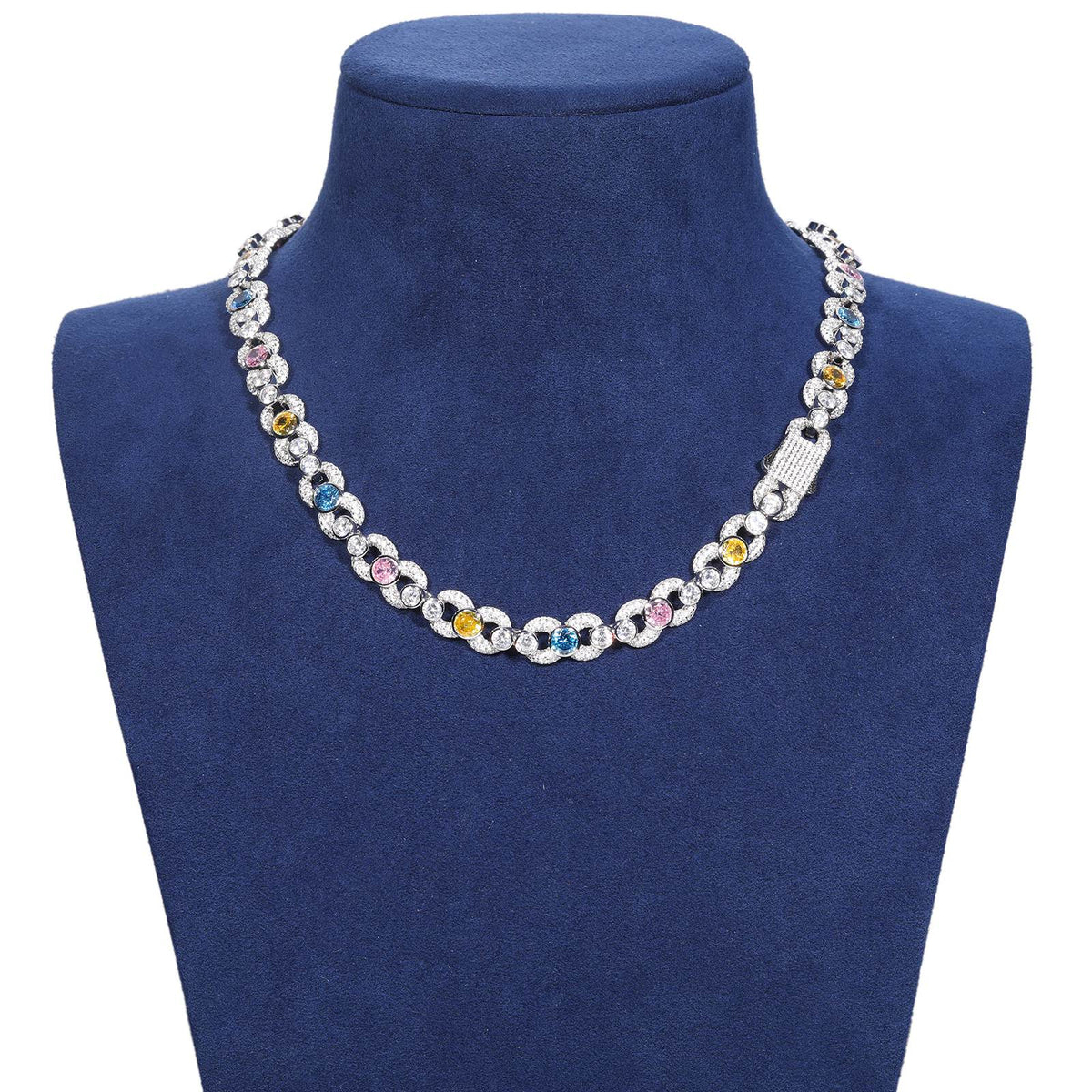 10mm S925 Moissanite Infinity Link Chain With Colorful CZ Mainstones