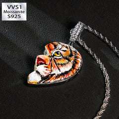 S925 Moissanite Enamel Tiger Love Pendant