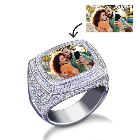 Iced 3D Customized Photo Ring in Gold