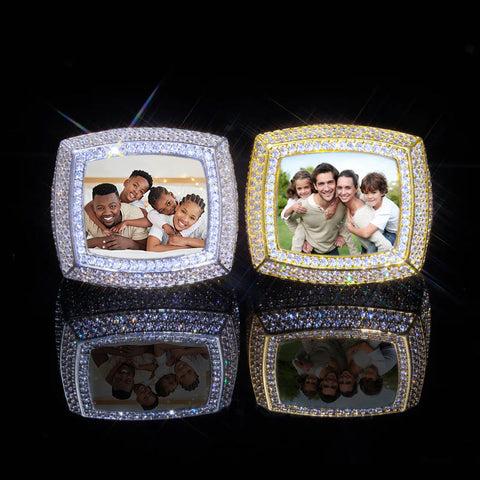 Iced 3D Customized Photo Ring in Gold