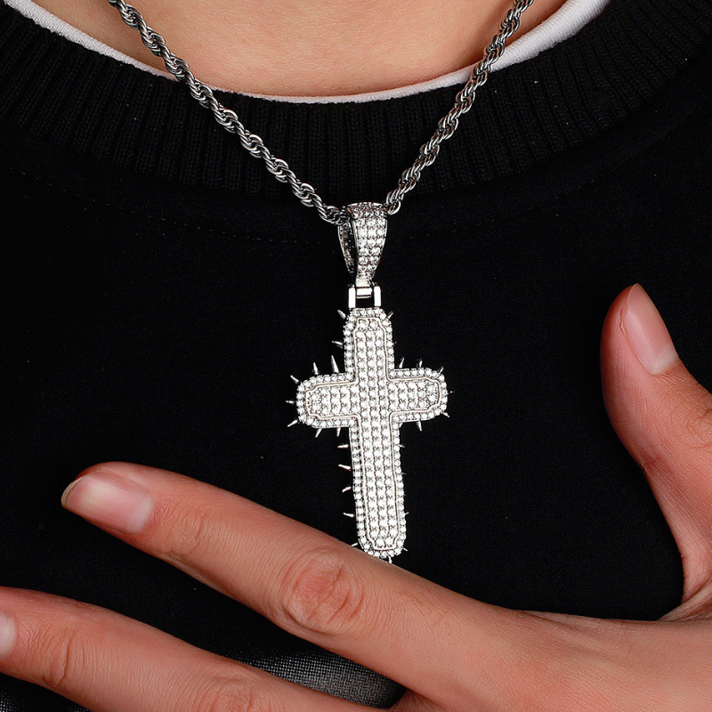 Moissanite Cactus Thorn Cross Pendant