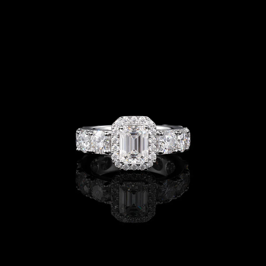 Emerald Cut Halo Diamond Engagement Ring