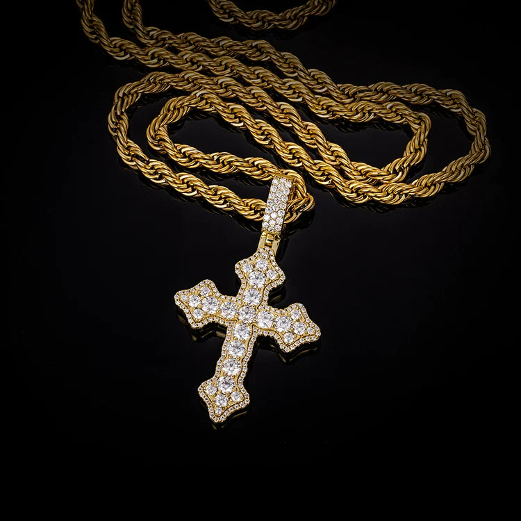 Clustered Cross White Gold Pendant