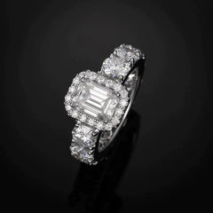 Emerald Cut Halo Diamond Engagement Ring