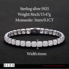 6mm S925 Moissanite Clustered Halo Tennis Bracelet