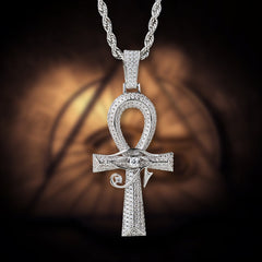 Iced Out The Eye Of Horus Ankh Mens Cross Pendant in White Gold