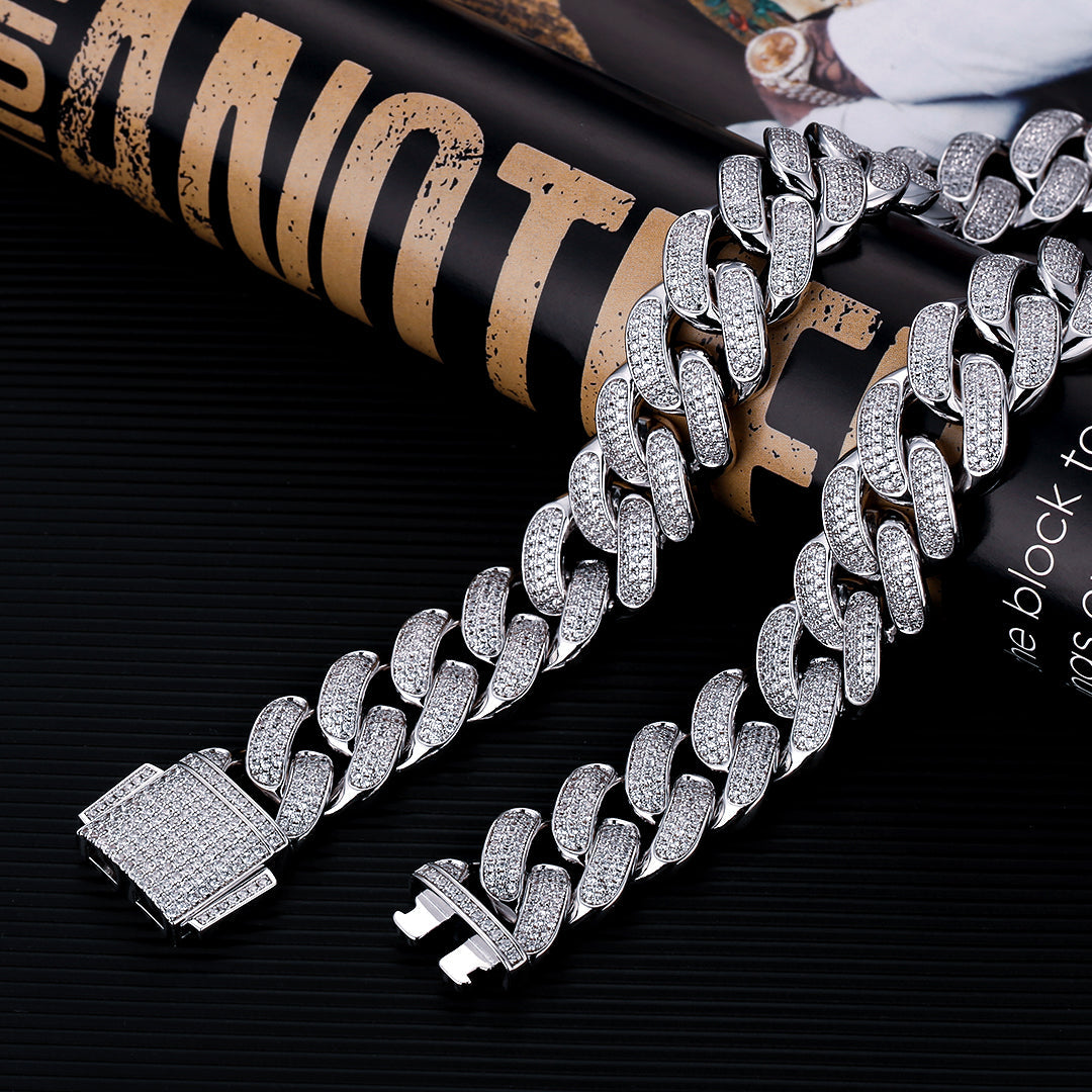 18mm Iced Out Diamond Cuban Link Chain in White Gold