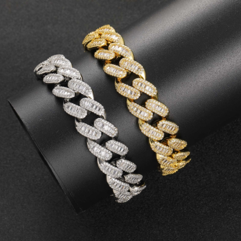 15mm T Square Ice Out Diamond Cuban Bracelet