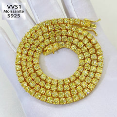 4mm Fancy Yellow/Pink/Purple Moissanite Tennis Chain in Gold