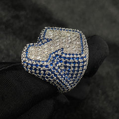 Cross Side Blue Sapphire Baguettes in White Gold Ring