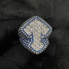 Cross Side Blue Sapphire Baguettes in White Gold Ring