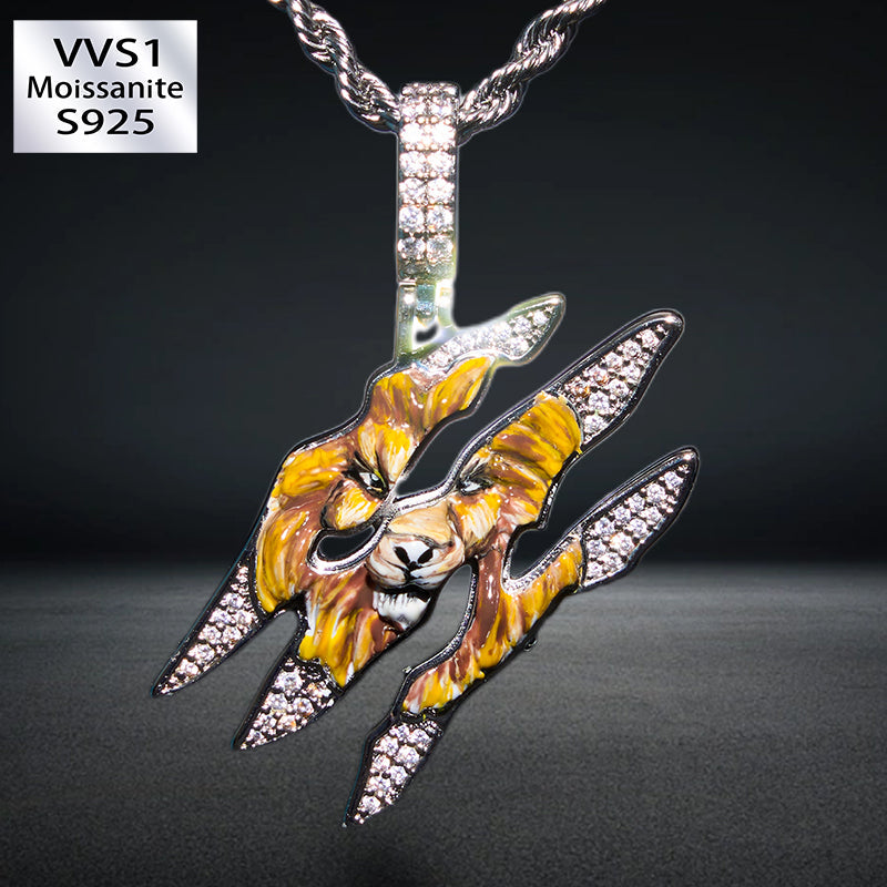 S925 Moissanite Enamel Lion Claw Mark Pendant