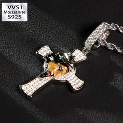 S925 Silver Moissanite Enamel Jesus Cross Pendant