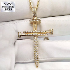 Cross Nail Moissanite Diamond Pendant