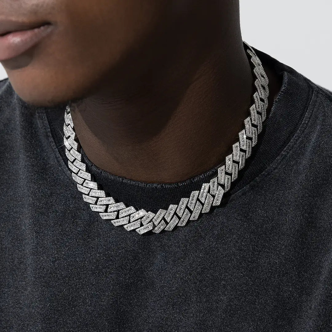 19mm Miami Diamond Baguette Chain in White Gold