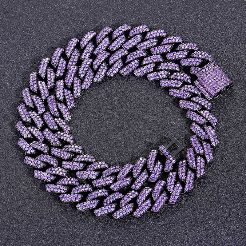 Iced Handset 15mm Purple Cuban Link Chain in Black Gold