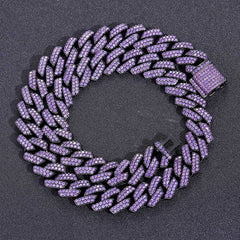 Iced Handset 15mm Purple Cuban Link Chain in Black Gold