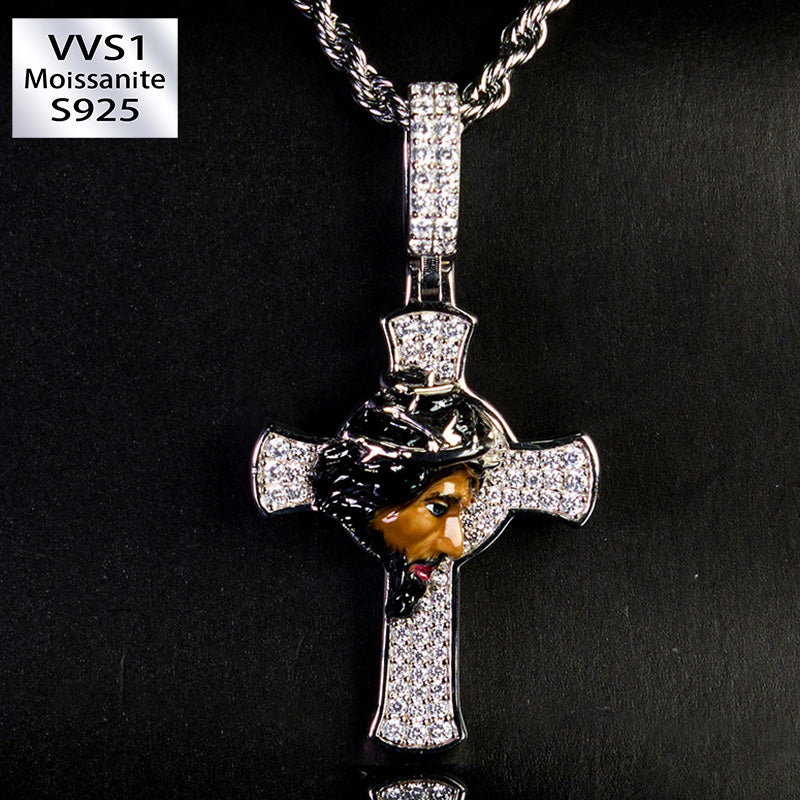 S925 Silver Moissanite Enamel Jesus Cross Pendant