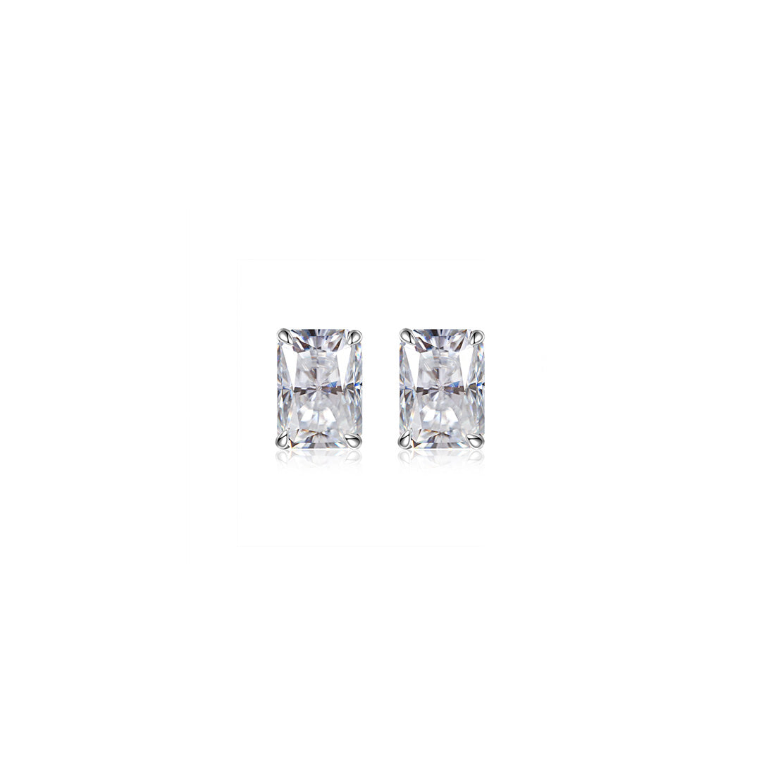 S925 Silver Radiant Cut Rare Color Moissanite Stud Earrings