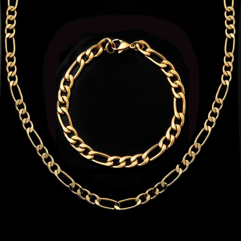 5mm Figaro Chain Set In Gold