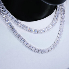 10mm Moissanite Square Baguette Tennis Chain White Gold