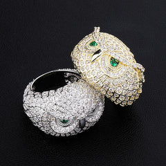 18K Gold Plated Moissanite Owl Set with Jewel Hip Hop Ring