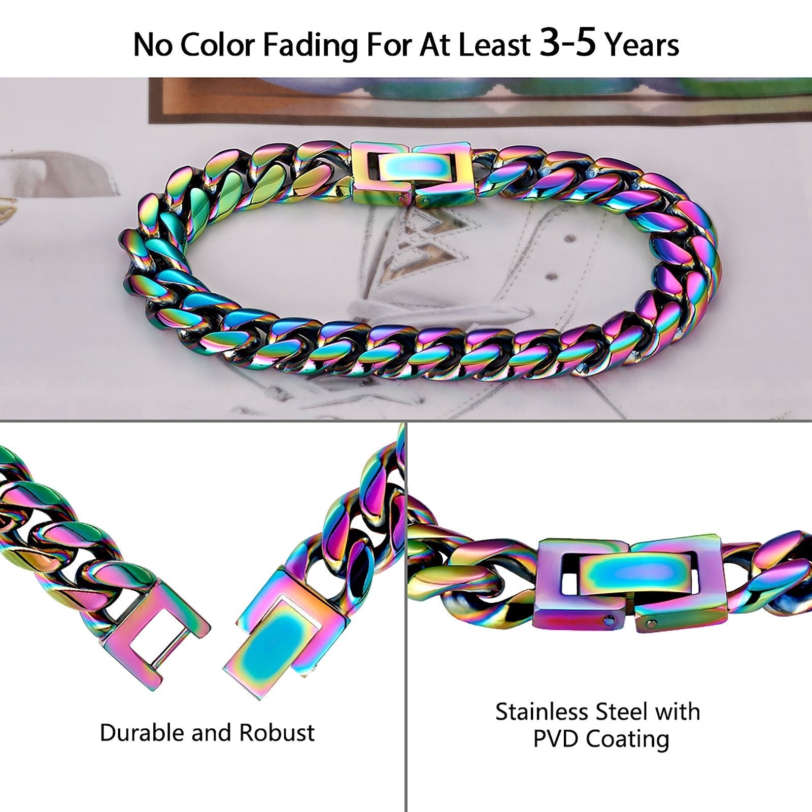 10mm Rainbow Miami Cuban Link Bracelet for Men