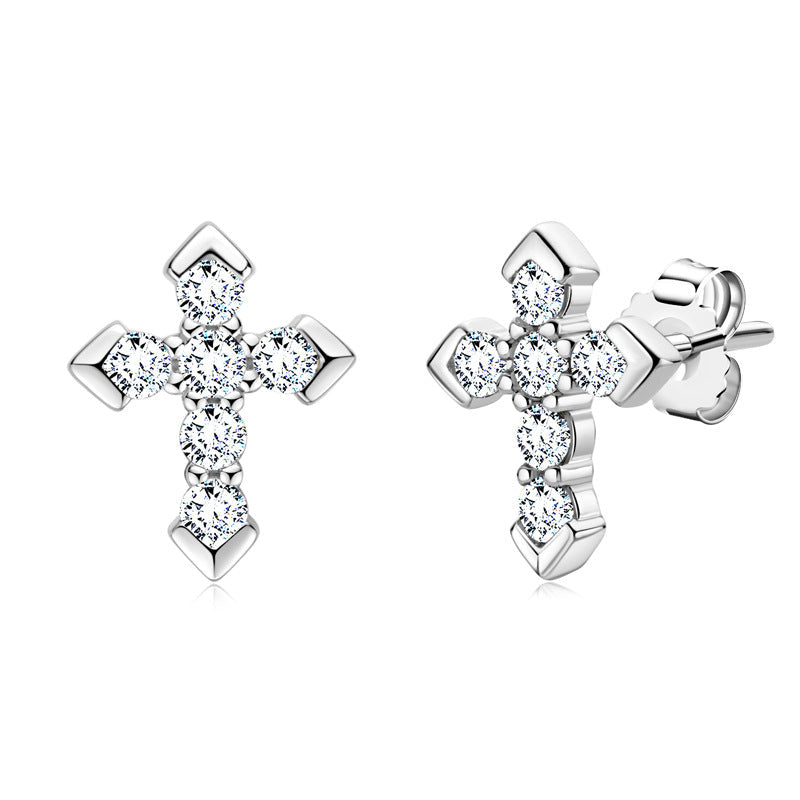 S925 Moissanite Micro Cross Stud Earrings