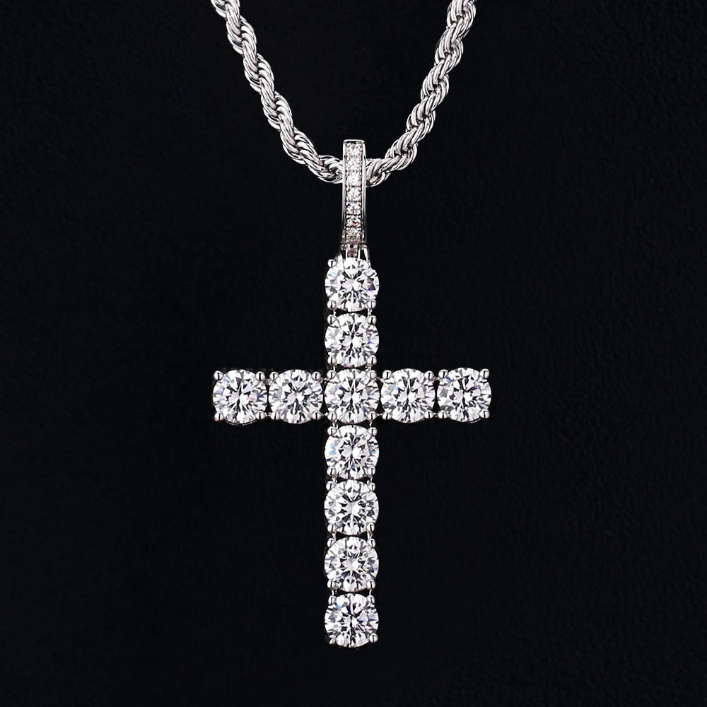 Iced Out Mens Cross Pendant in White Gold