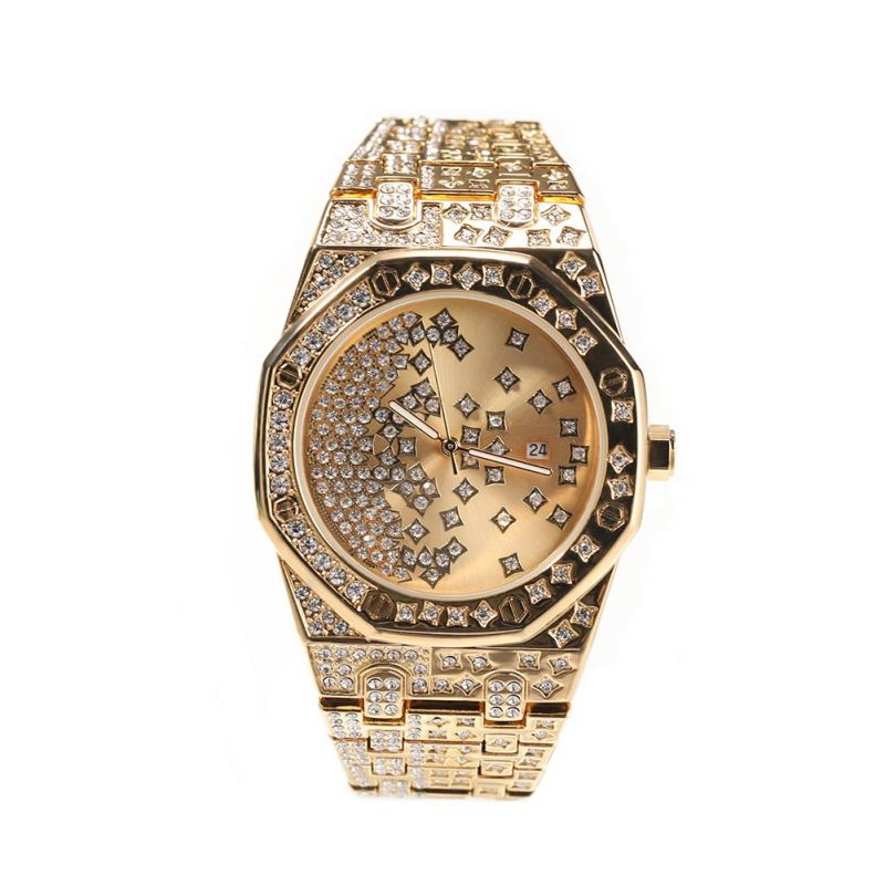 42mm Iced Octagon Shaped Gypsophila Men's Watch