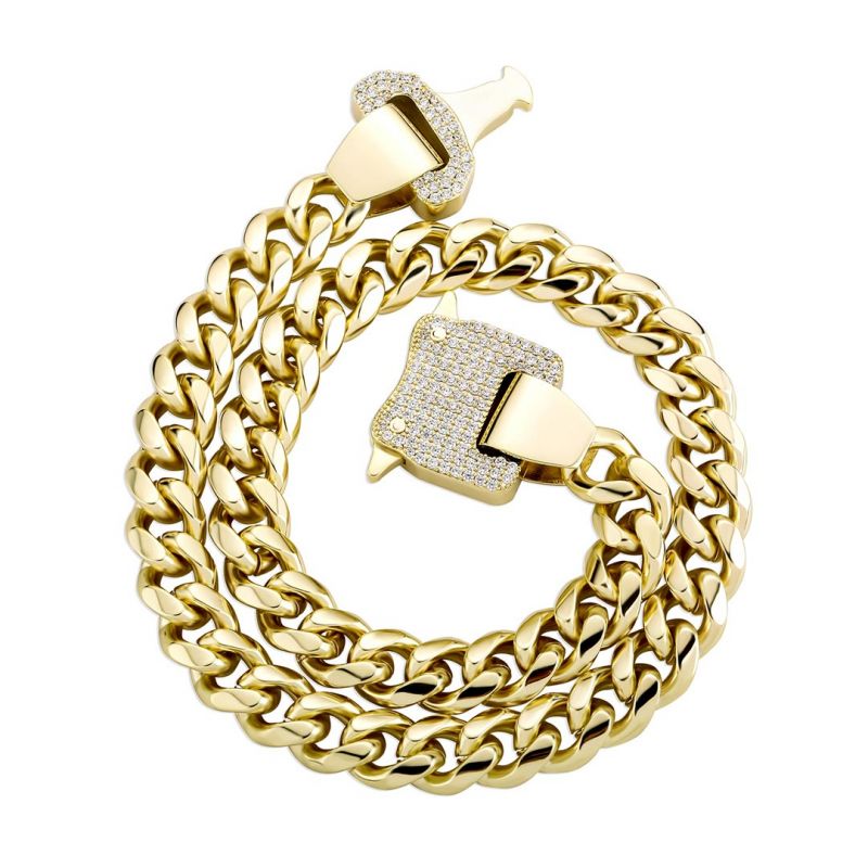 Iced Heavy Buckle 12mm Cuban Link Chain in Gold