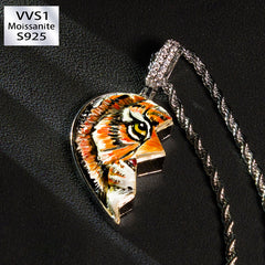 S925 Moissanite Enamel Love Tiger Pendant