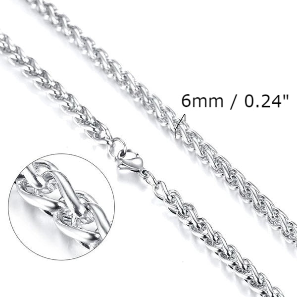 Classy Men 6mm Silver Braided Wheat Chain Necklace